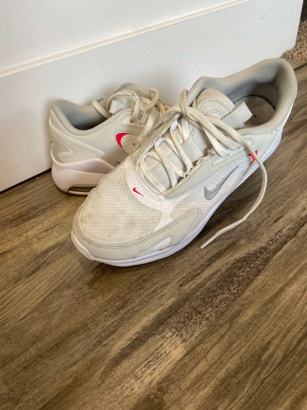 Nike White and Light Grey Trainers with Pink Accents